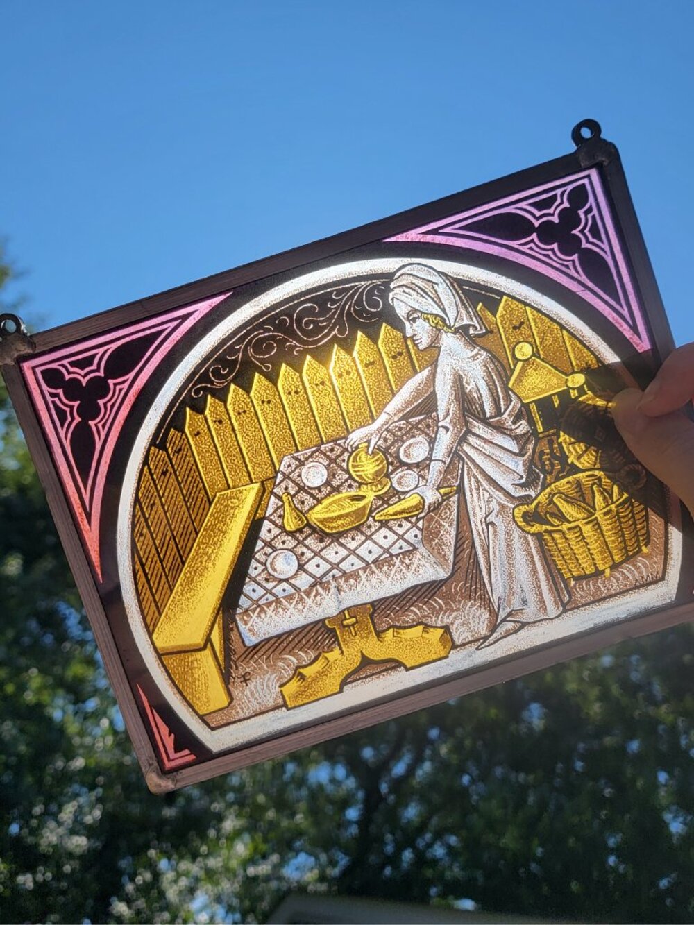 ❝ AMM vintage Belgian baker design leaded stained glass panel 🍞. ❞